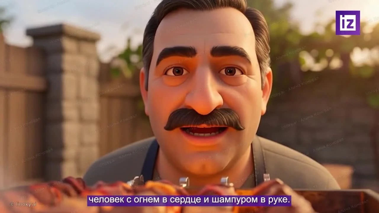 Герой мультфильма готовит шашлык